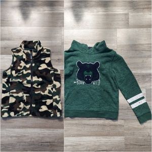 Kids Green Navy Blue Bear Hoodie Camo Fleece Vest Size 6